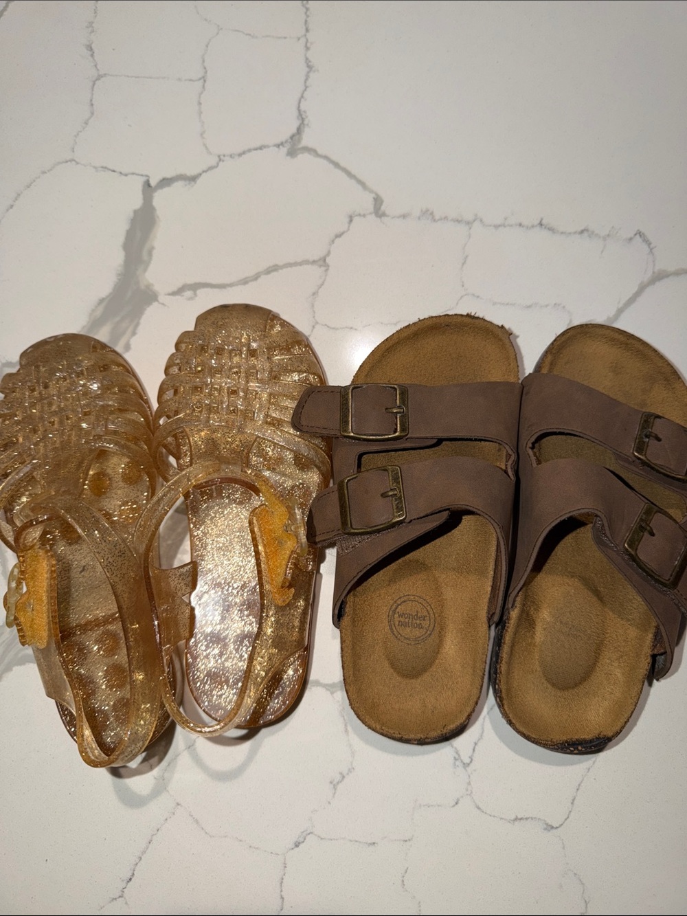 wonder nation Brown Double-Buckle Slide Sandals for Kids